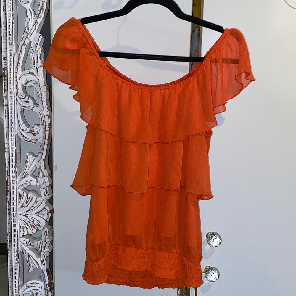Vibrant Orange Ruffle Blouse - Picture 14 of 17